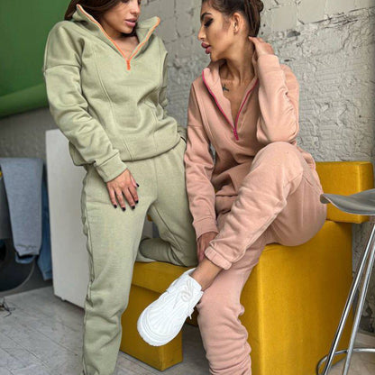Damen Sportset Zip-Hoodie Jogginghose elastisch mit Taschen