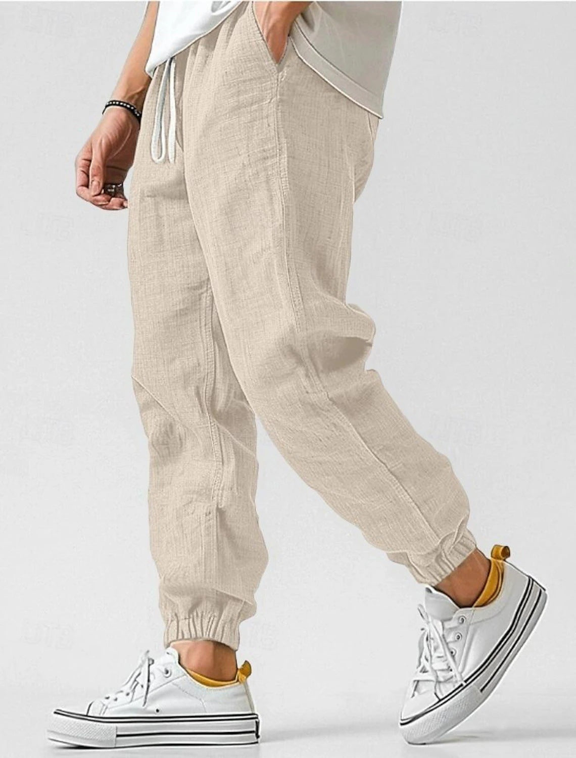 Herren Leinenhose Elastischer Bund Bequem Eveloria
