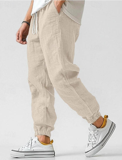 Herren Leinenhose Elastischer Bund Bequem Eveloria