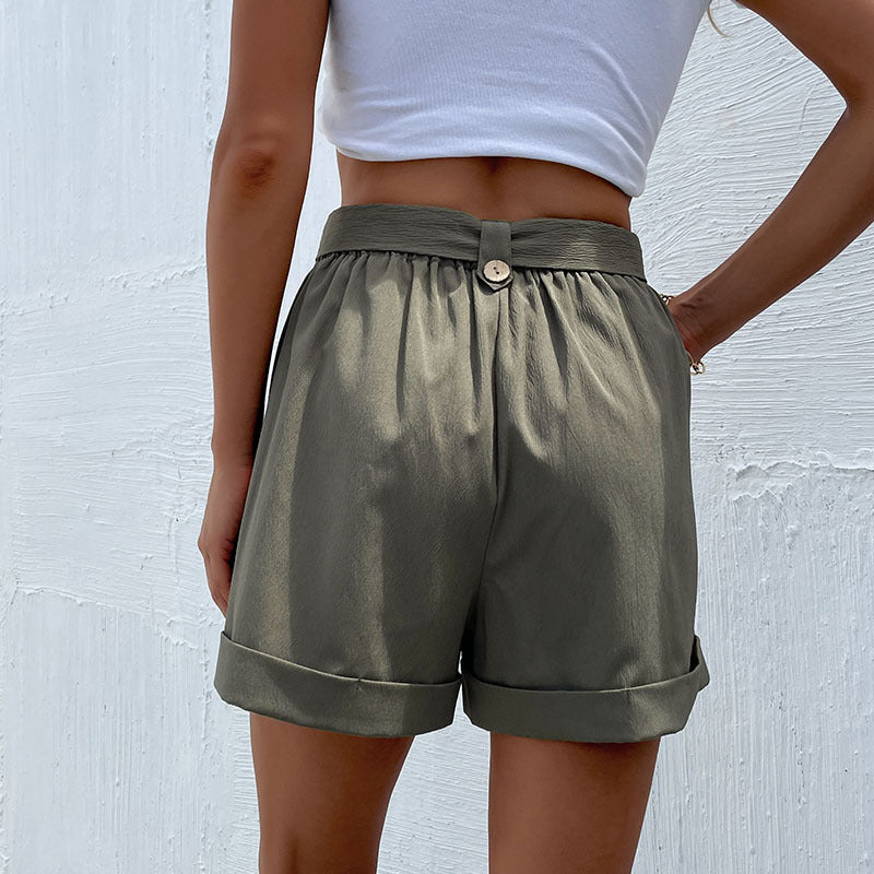 Damen Bermudashorts Breiter Bund Seitentaschen Eveloria