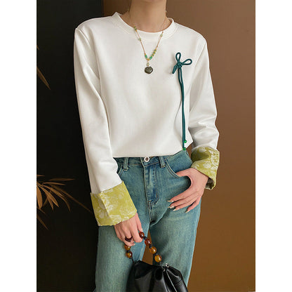 Damen Langarmshirt Floralem Kragen Dekorativ Detail Eveloria