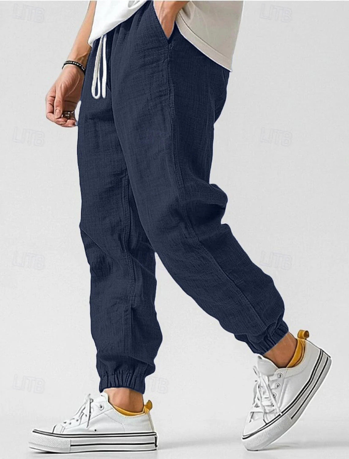 Herren Leinenhose Elastischer Bund Bequem Eveloria