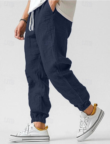 Herren Leinenhose Elastischer Bund Bequem Eveloria