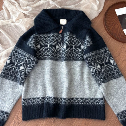 Damen Strickpullover Norweger Muster Eveloria