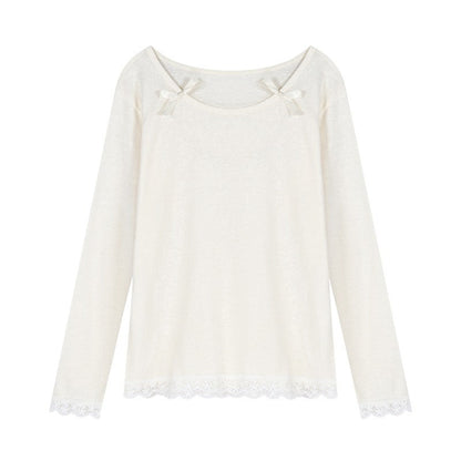 Damen Longsleeve-Shirt Spitzendetails Elegantes Oberteil