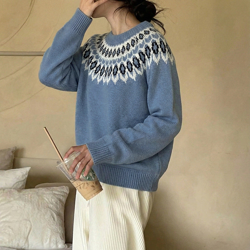 Damen Strickpullover Nordisches Muster Locker Größe Eveloria