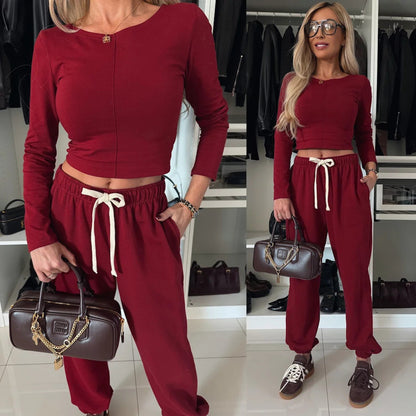 Damen Loungewear-Set Figurbetontes Oberteil Sweatpants Bequem