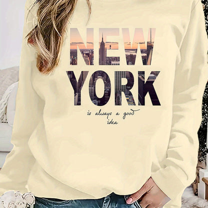 Damen Sweatshirt New York Skyline Druck Gemütlich Größe S-XXL