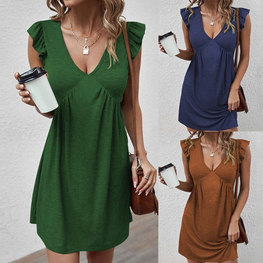 Damen Freizeitkleid V-Ausschnitt Rüschendetails Eveloria - Eveloria