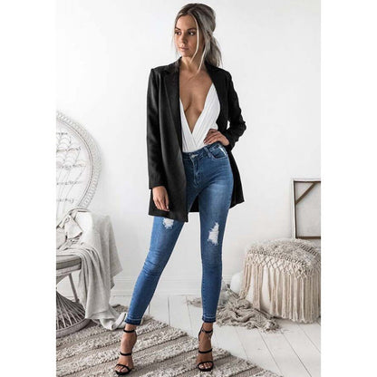 Damen Blazer Elegant Langer Revers Eveloria