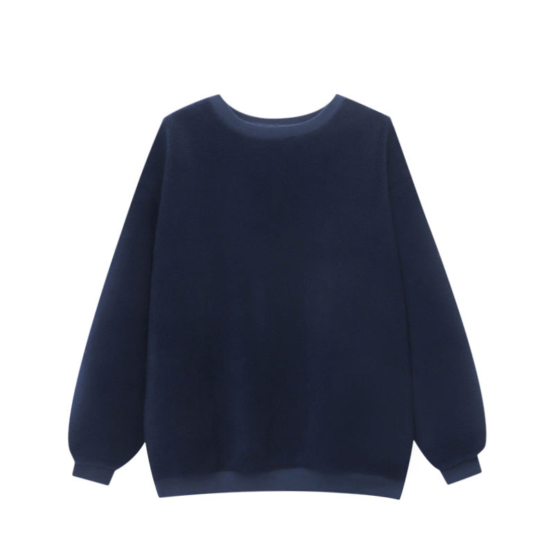 Damen Fleece-Pullover Weiter Schnitt Bequem Grau Eveloria