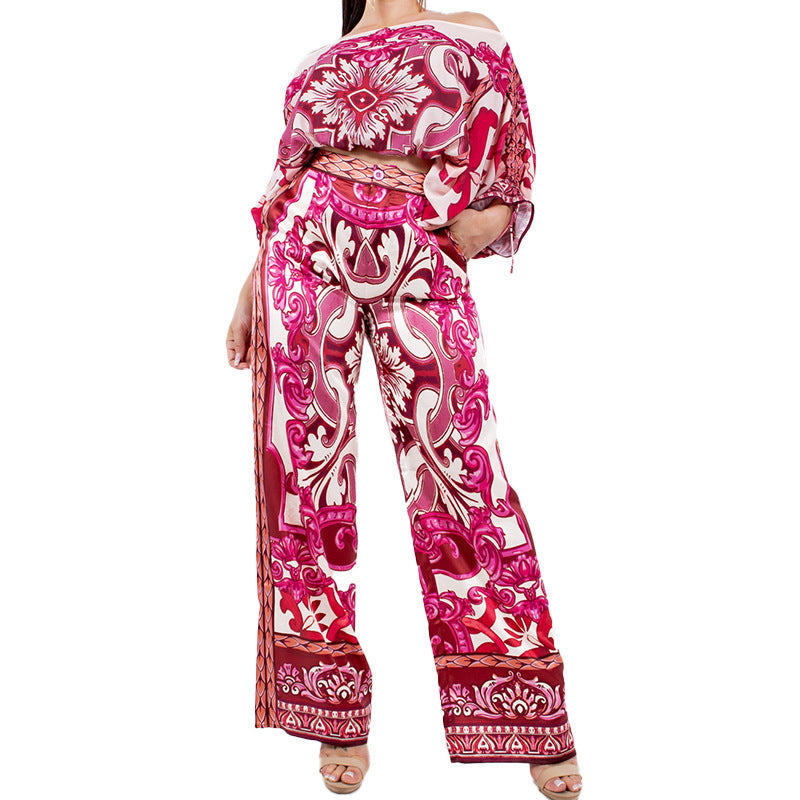 Damen Kombinationsoutfit Weites Bein Elegantes Muster Eveloria