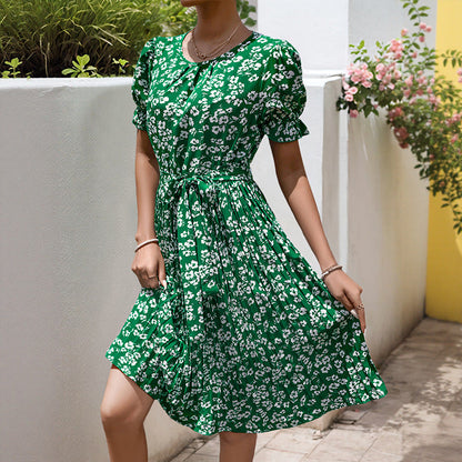 Damen Midi-Kleid Floralmuster mit Bindegürtel