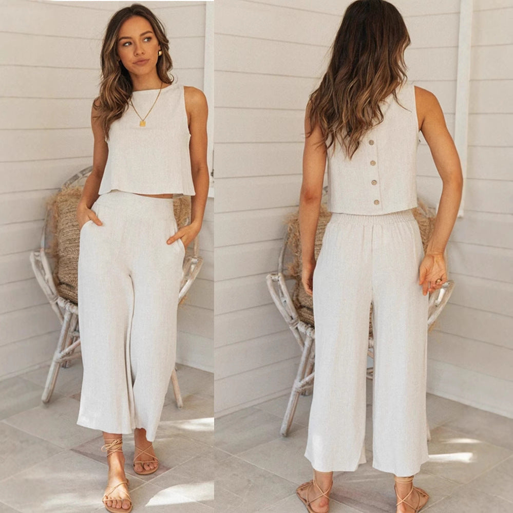 Damen Zweiteiliges Set Cropped Oberteil Weite Hose Eveloria - Eveloria