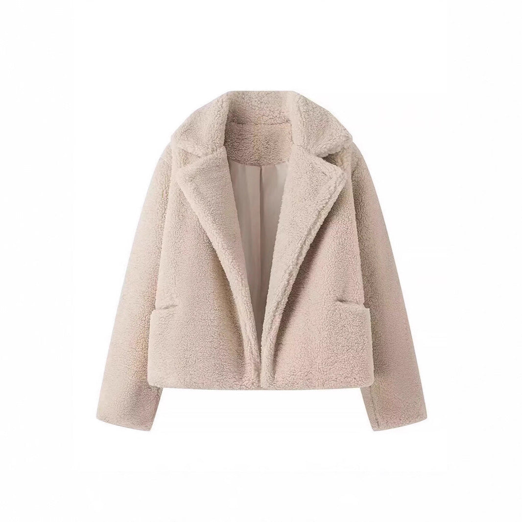 Damen Fleecejacke Kuschelig Elegant Revers Taschen Eveloria