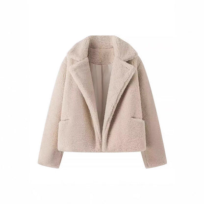Damen Fleecejacke Kuschelig Elegant Revers Taschen Eveloria