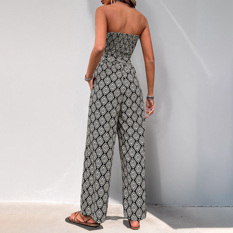 Damen Jumpsuit Boho-Muster Elastischer Bund Eveloria