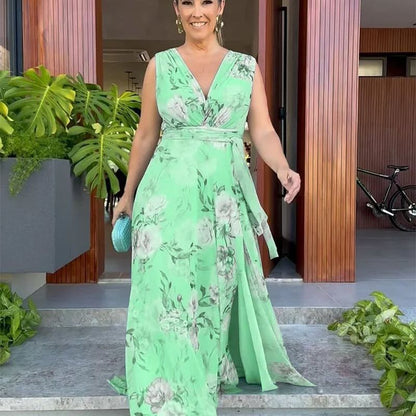Damen Maxikleid Fließender Schnitt Rüschen Elegant