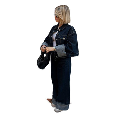 Damen Weite Denimhosen Umschlag-Saum Blau Eveloria