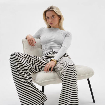 Damen Bequeme Hosen Streifen Lässiger Schnitt Eveloria