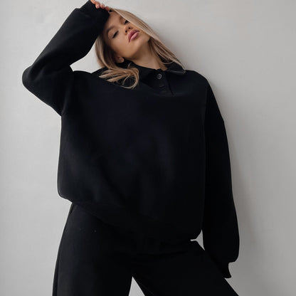 Damen Hoodie mit Knopfleiste und weiten Hosen Eveloria