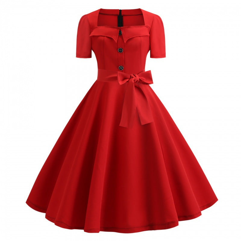 Damen Swingkleid mit Knopfleiste und Taillengürtel Eveloria - Eveloria