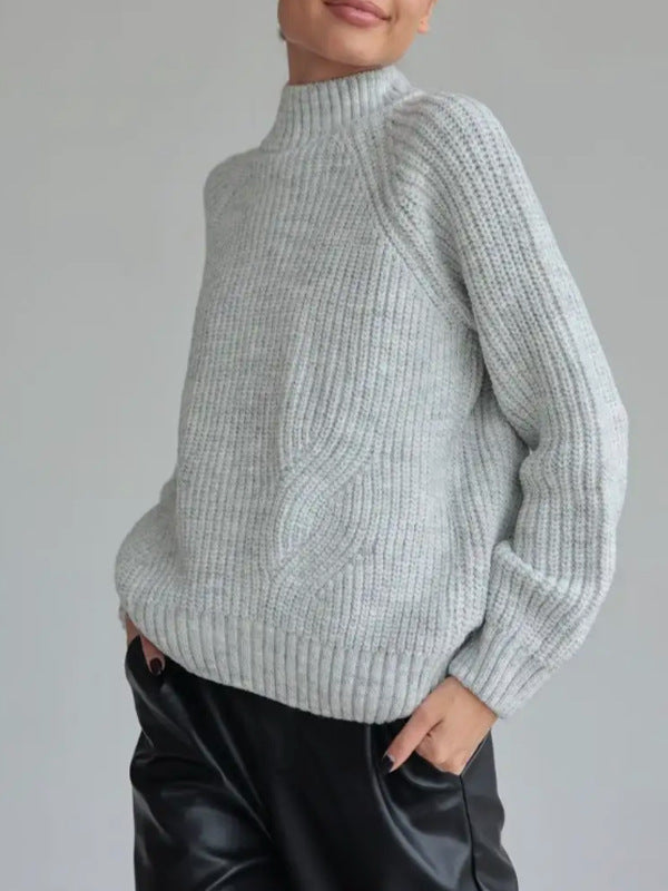 Damen Strickpullover Loose Fit Rollkragen Raglanärmel