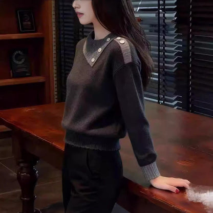 Damen Pullover Piqué mit Knöpfen Eveloria