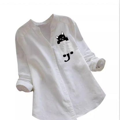 Damen Bluse mit Katzenmotiv Lustig Grün Eveloria