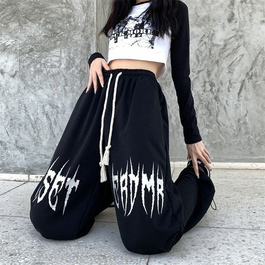 Damen Baggy-Hose Graffiti-Design Schwarz - Eveloria