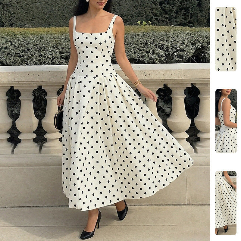 Damen Maxi-Kleid Polka-Dots Elegantes Design Schwarz - Eveloria