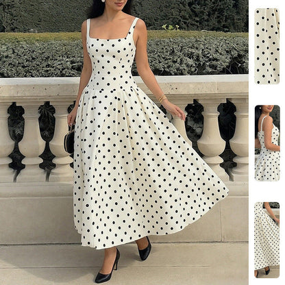 Damen Maxi-Kleid Polka-Dots Elegantes Design Schwarz - Eveloria