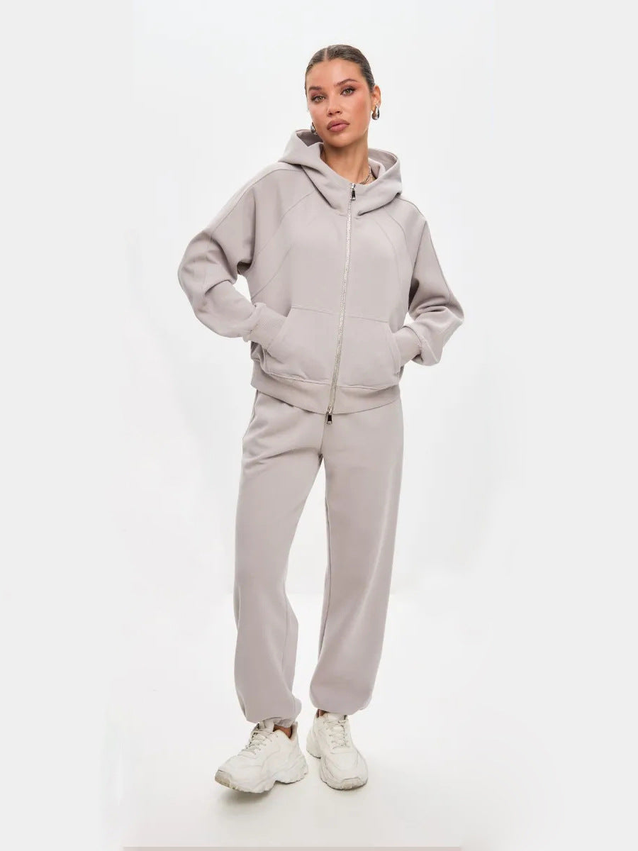 Damen Fleece-Jogginganzug mit Reißverschluss und Taschen
