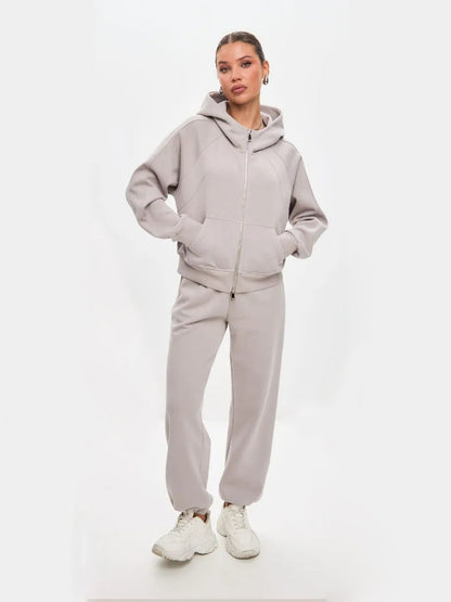 Damen Fleece-Jogginganzug mit Reißverschluss und Taschen