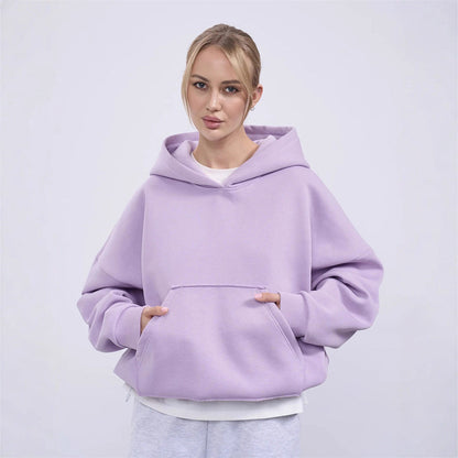 Damen Oversize Hoodie Weiches Innenfutter Kängurutasche Grau Eveloria