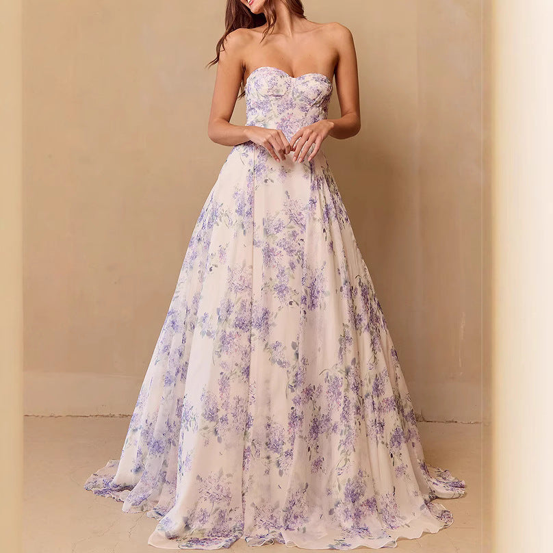 Damen Hochzeitskleid Sweetheart-Ausschnitt Florales Chiffon Weiss - Eveloria