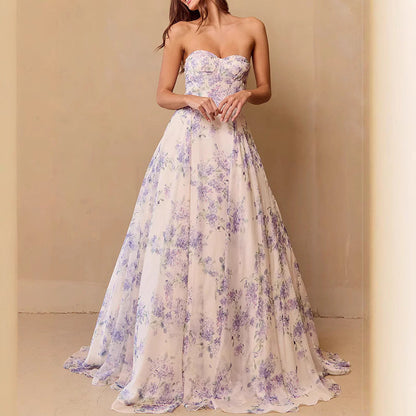 Damen Hochzeitskleid Sweetheart-Ausschnitt Florales Chiffon Weiss - Eveloria