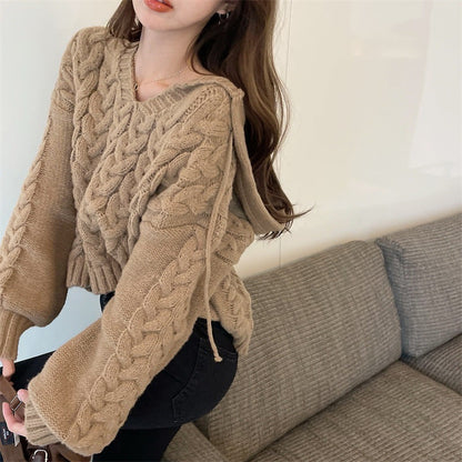 Damen Strickponcho Kuschelig Zopfmuster Beige