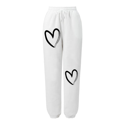 Damen Sweatpants Bequem Herzdruck Eveloria