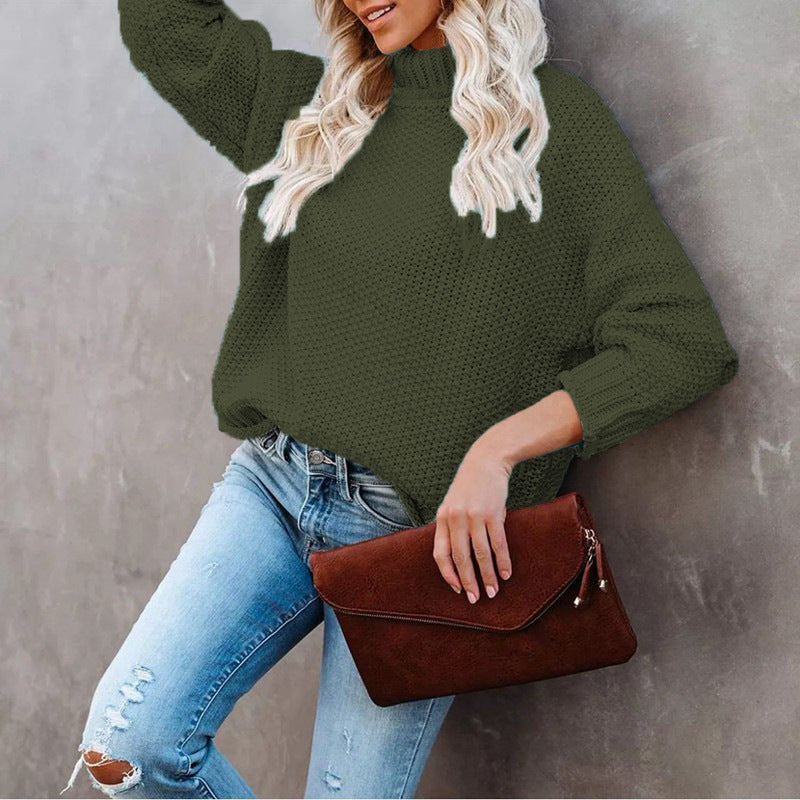 Damen Grobstrickpullover Rollkragen Lässig Eveloria