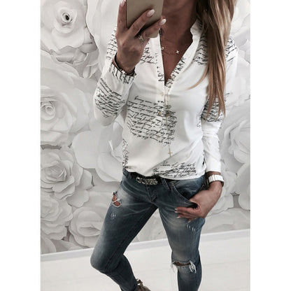 Damen Bluse Schriftmuster Elegant Baumwolle Weiß