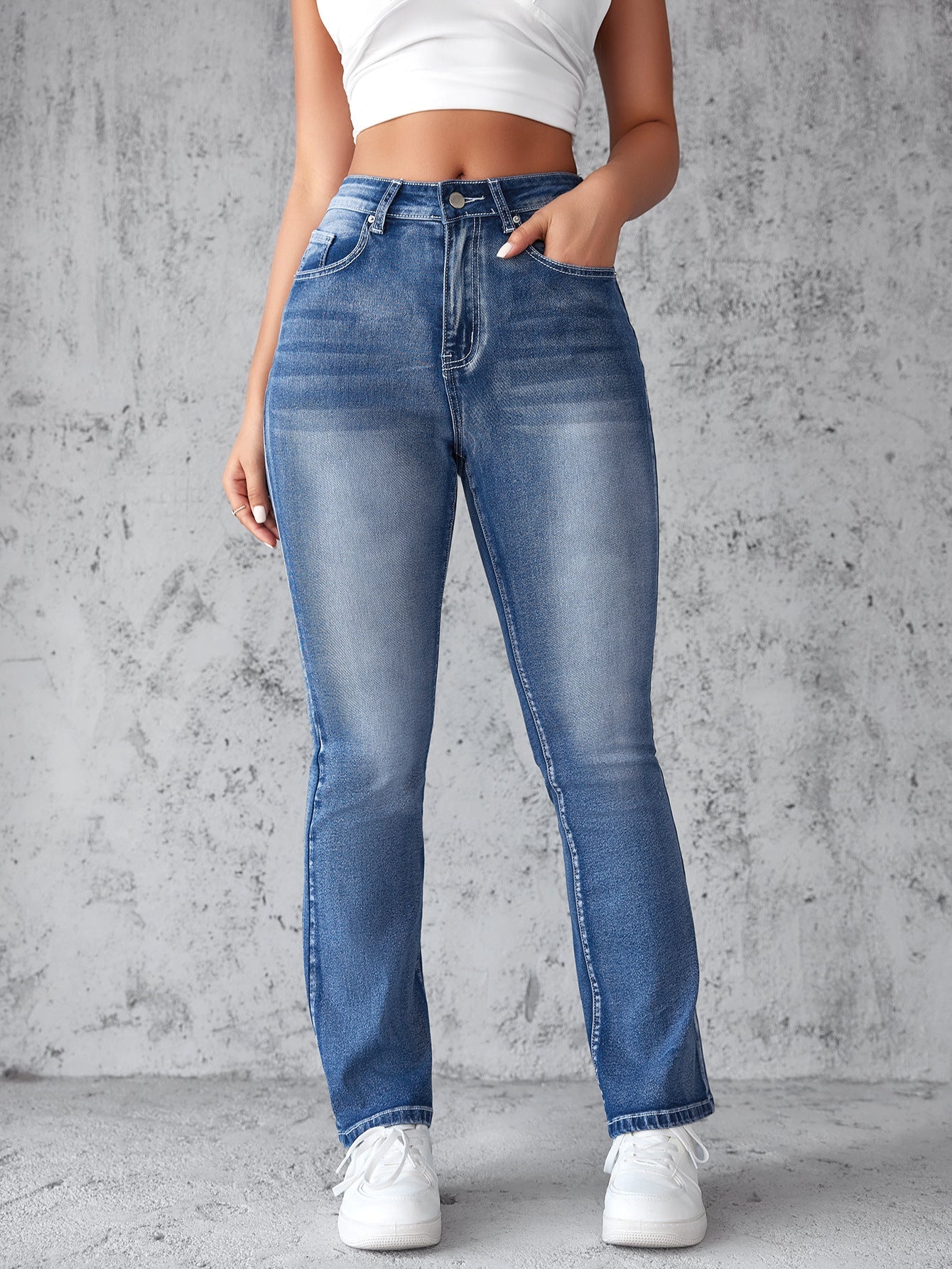 Damen High Waist Jeans Flare Bein aus Stretchdenim