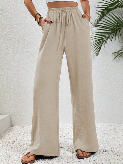 Damen Sommerhose Weite Elastischer Bund Beige