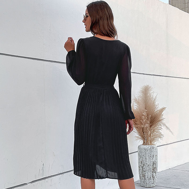 Damen Wickelkleid Rüschen Taillengürtel Eveloria
