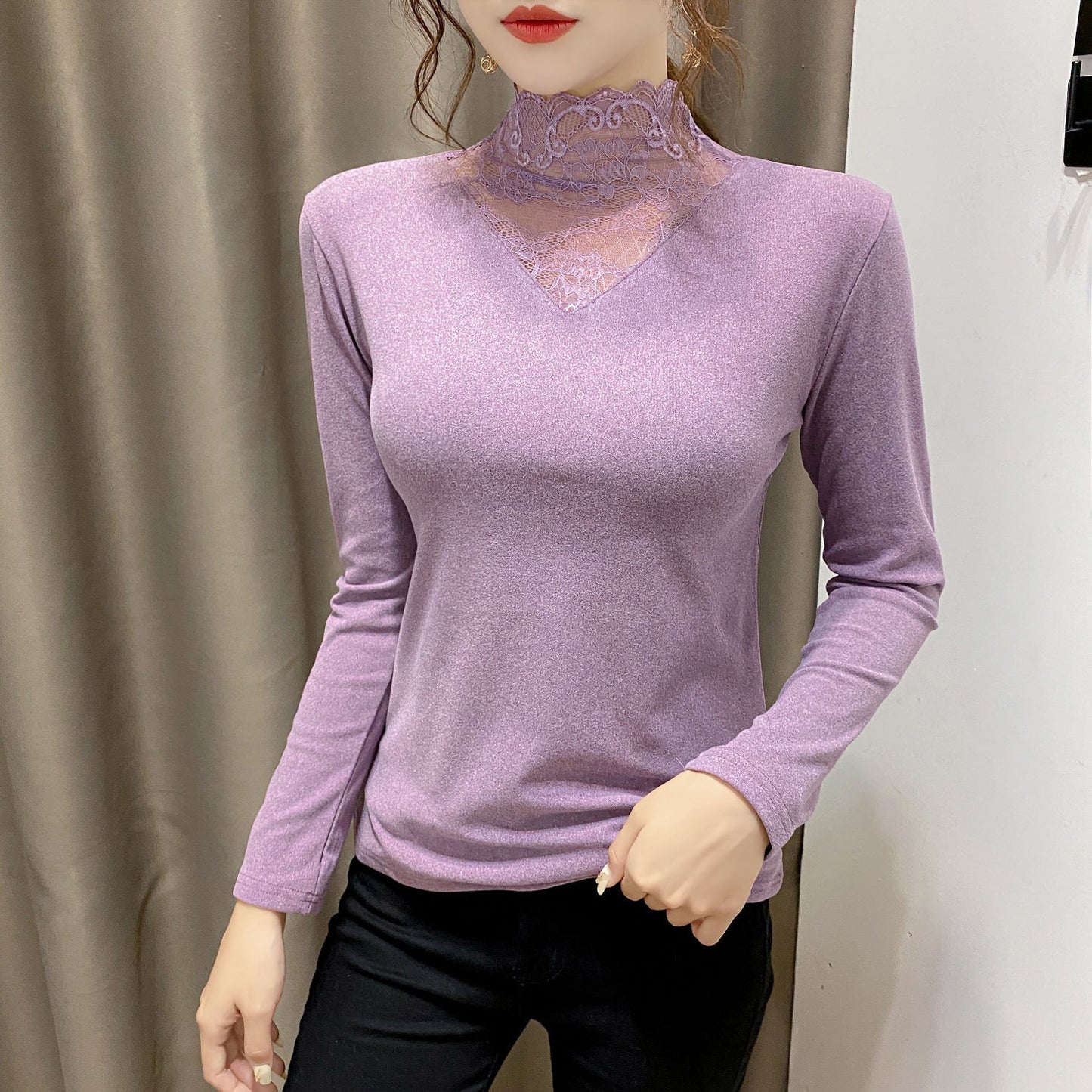 Damen Bluse mit Spitze Elegant Weiß