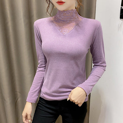 Damen Bluse mit Spitze Elegant Weiß