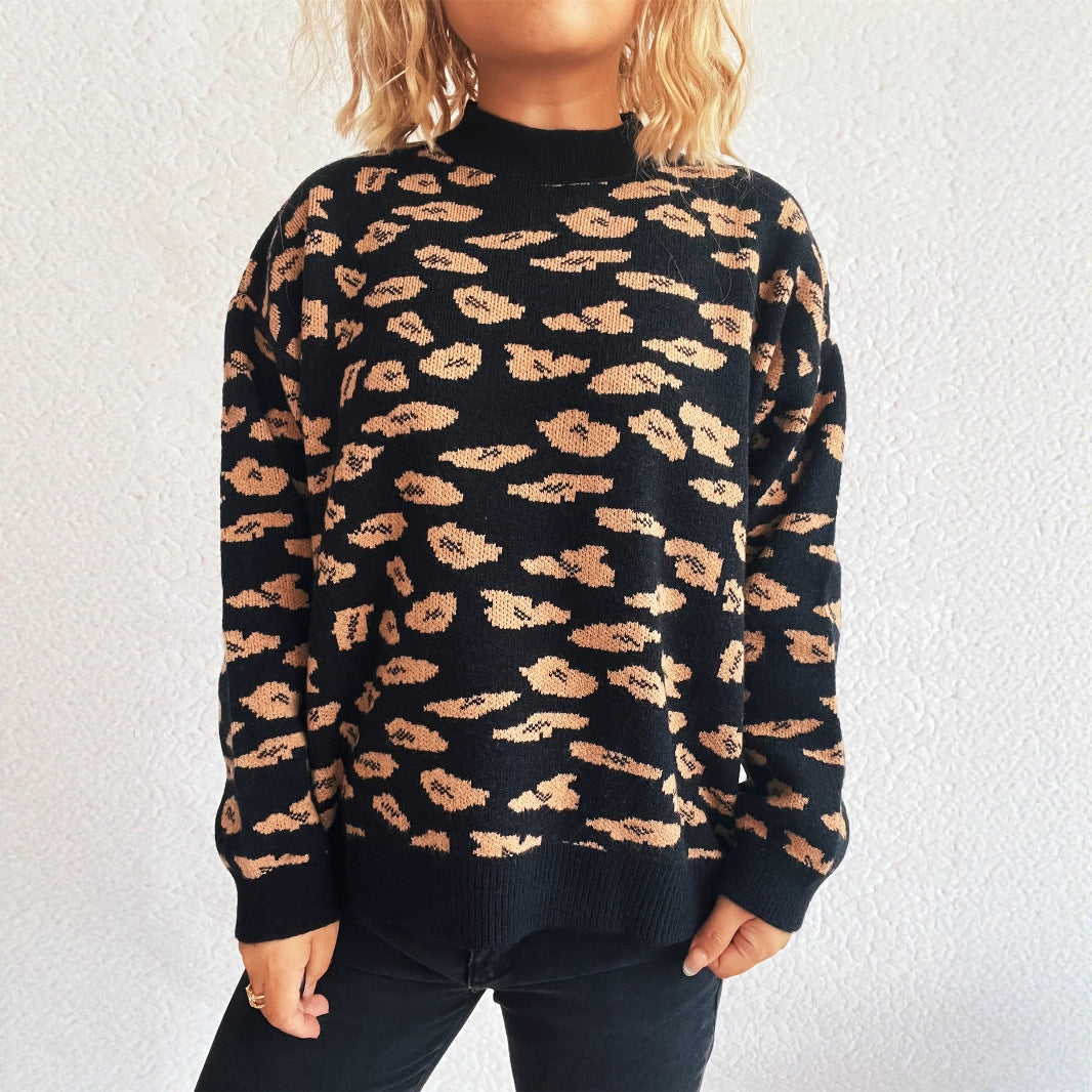 Damen Strickpullover Tiermuster Lässig Eveloria