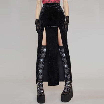 Damen Rippstrickrock Samt SeitenSchlitz