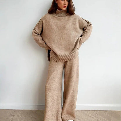 Damen Strickpullover Set Hochkragen Weit Schnitt Eveloria