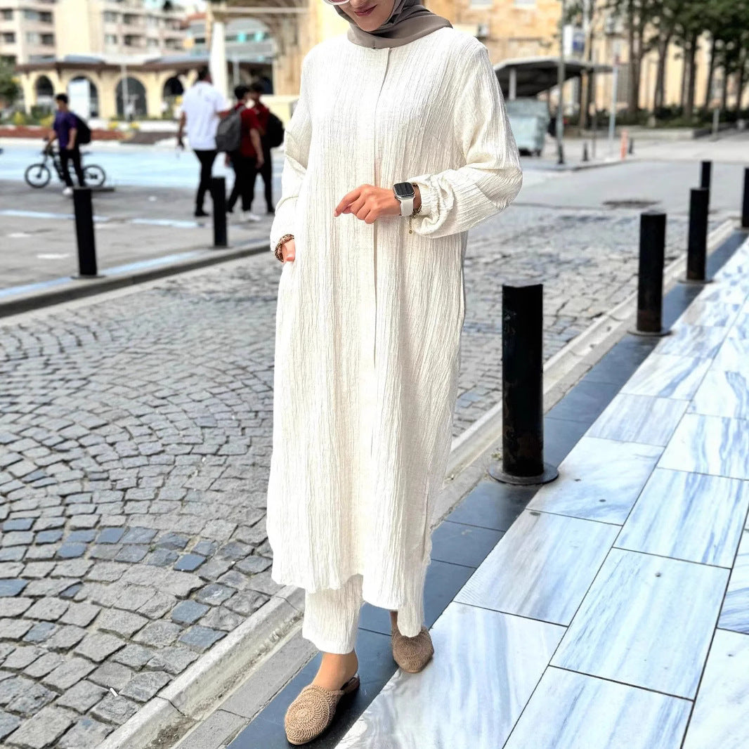 Damen Langarmkleid Rüschensaum Struktur Eveloria